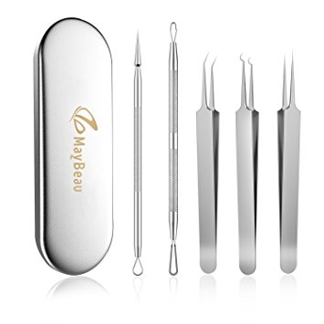 MayBeau Blackhead Remover Kit, Professional Blemish Extractor Tools with Surgical Stainless Steel, Treat for Acne Pimple Comedone Zit Popper, Whitehead