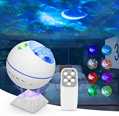 Galaxy Projector Star Projector with Remote Control Voice Control, 3 in 1 Ocean Wave Projector, 360 Degree Adjustable Light Night Light Projector for Bedroom Ceiling Car Adults Kids Gift 43 Color