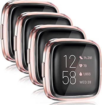 4 Pack Vancle Case Compatible with Fitbit Versa 2, Soft TPU All-Around Cover Anti-Scratch Screen Protector Bumper for for Versa 2 Smartwatch Only