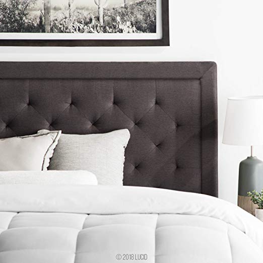 LUCID Upholstered Headboard Diamond Tufting, King/California King, Charcoal