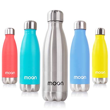 Moon Water Bottle - Premium Insulated Stainless Steel Metal Bottles 260ml, 500ml, 750ml - 24hrs Cold 12hrs Hot - Double Walled, Reusable, BPA Free, Leakproof