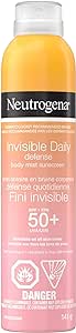 Neutrogena Invisible Daily Defense Body Mist Sunscreen Spray, Invisible Finish, SPF 50 , 141g