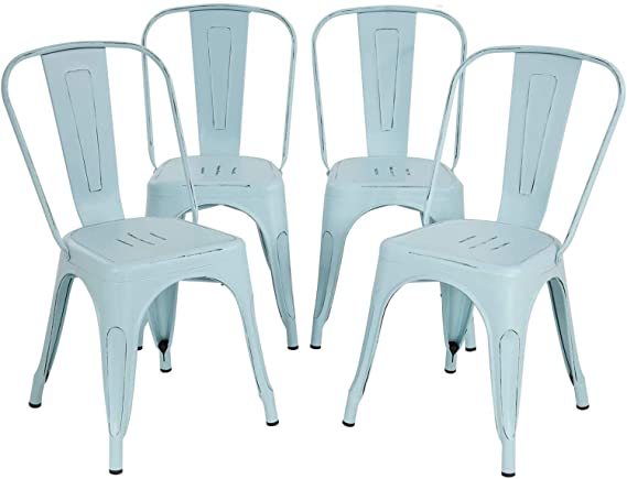 Metal Chair Dining Chairs Set of 4 Patio Chair 18 Inches Seat Height Dining Room Kitchen Chair Tolix Restaurant Chairs Trattoria Bar Stackable Chairs Metal Indoor Outdoor Chairs,Blue