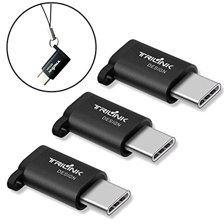 TriLink USB C to Micro USB Adapter 3 Pack[Anti-lost Keychain]Type C Convert for Samsung Galaxy S8 Plus, Moto Z Force, LG G5 G6 V20, Nexus 5X 6P, HTC 950, OnePlus 2 3 3T, Google Pixel and More(Black)