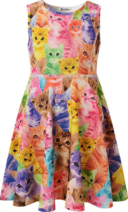 Jxstar Girls Sleeveless Dress Printing Casual/Party 3-13 Years