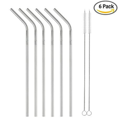 Foonii Set of 6 Extra Long Stainless Steel Drinking Straws for 20 oz & 30 oz Yeti & RTIC Tumblers Rambler and more, 2 Cleaning Brushes included