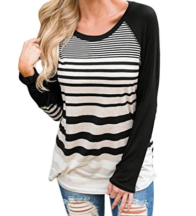 Grace's Secret Women'S Long Sleeve Tops Casual Stripes T-shirt Reglan Sleeve Tunics Blouse