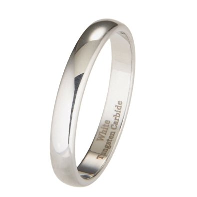 3mm White Tungsten Carbide MJ Wedding Band Polished Classic Ring