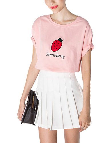 haoduoyi Womens Sweet Short Sleeve Strawberry Embroidery T Shirts Crop Tops