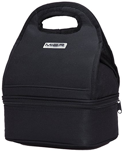 MIER Dual Compartment Insulated Lunch Box Bag Reusable Cooler Bag for Men, Women, Kids(Black)