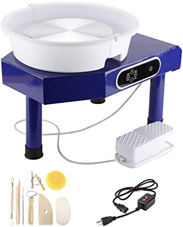 YaeKoo 25CM Electric Pottery Wheel Machine LCD Touch Screen Clay Ceramic Work Forming Machine 350W Table Top with Foot Pedal Detachable ABS Basin and 8pcs DI Art Craft Shaping Tools Blue