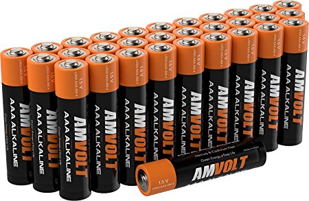 28 Pack AmVolt AAA Batteries [Ultra Power] Premium LR3 Alkaline Battery 1.5 Volt Non Rechargeable Batteries for Watches Clocks Remotes Games Controllers Toys & Electronic Devices