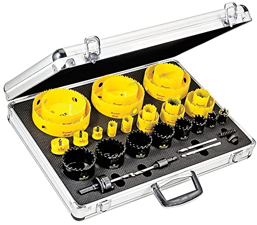 Starrett KMX25061-N 31-Piece Bimetal, Carbide-Tipped, and Cordless Smooth Cut Electrician's Hole Saw Kit with Aluminum Case