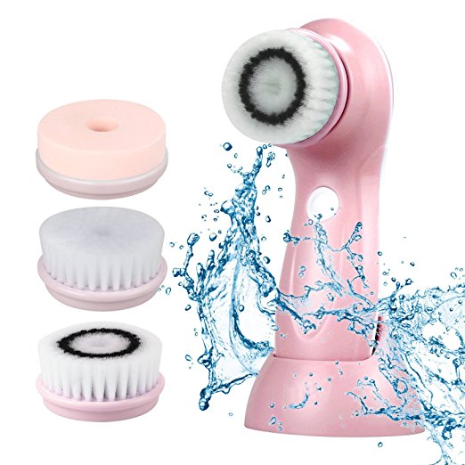 Facial Cleanser Brush, 3 in 1 Electric Rotating Facial Cleansing Brush USB Rechargeable Sonic Face Cleaners Scrubber SPA Skin Care Tool Beauty Instrument (Pink)