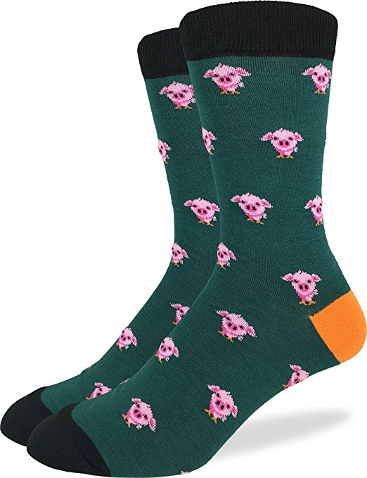 Good Luck Sock Men's Pig Crew Socks,Large (Shoe size 7-12),Green
