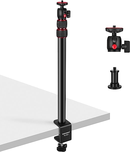 NEEWER Support de Table Extensible pour Caméra avec Rotule, Réglable de 43~102cm pour Éclairage avec Vis 1/4" & Pince en C pour DSLR, Ring Light, Streaming, Vlog, Charge Max : 3kg, TL283 (Rouge)