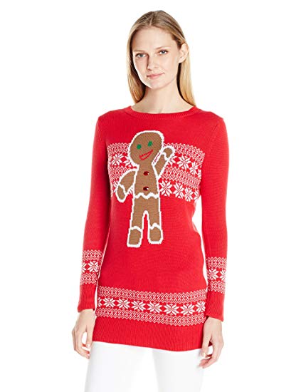 Isabella's Closet Women's Gingerbread On Fair Isle Ugly Christmas Sweater Tunic