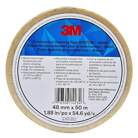 3M Construction Seaming Tape, 8087CW, White, 48 mm x 50 m