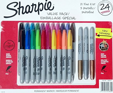Sharpie 24 Fine Point Permanent Markers, 21 Colored Markers Plus 3 Metallic