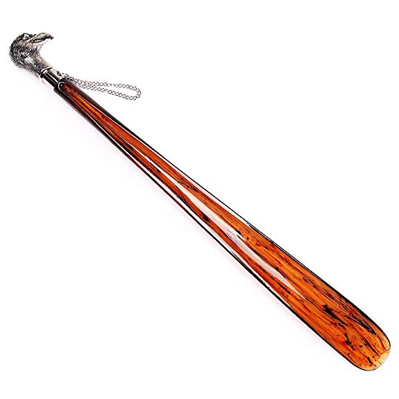 FootFitter Long 21" Tortoiseshell Spoon Shoe Horn with Nickel Plated Handle