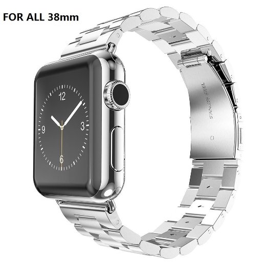 eLander Solid Stainless Steel Band with Durable Folding Clasp for 42mm Apple Watch - Silver