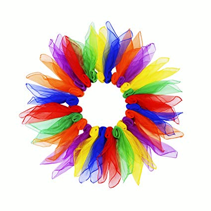 Kabi 24Pcs Juggling Scarves Square Dance Scarf Magic Movement Scarves for Children and Adults, 24 x 24 Inches in 6 Colors