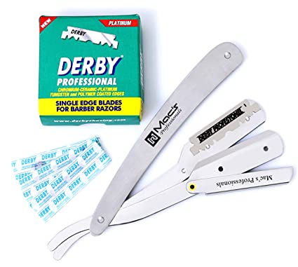MACS PROFESSIONAL Barber Straight Edge Razor With 100 Derby Blades -Salon Quality-Smooth Shave-Easy Blade Replacement Mechanism- Men's Manual Shaver-Perfect for Pro Barbers and Personal Use-Macs-043B1