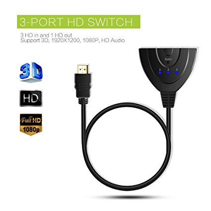 HDMI Cable, U2C 3 Port HDMI Switch HDMI Splitter High Speed HDMI Cable Supports 3D, 1080P, HD Audio for TV XBOX 360 PS3 Smart Android