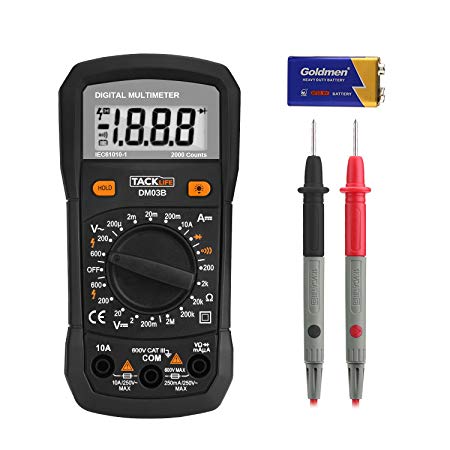 Tacklife Multimeter, DM03B Advanced Digital Multi Tester AC/DC Voltage Current Resistance Diode and Continuity Voltmeter Ammeter Ohmmeter with LCD Backlight