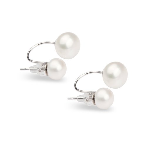 Acooe Sterling Silver Freshwater Cultured Double Pearl Aaa Pearl Earrings W75-95mm