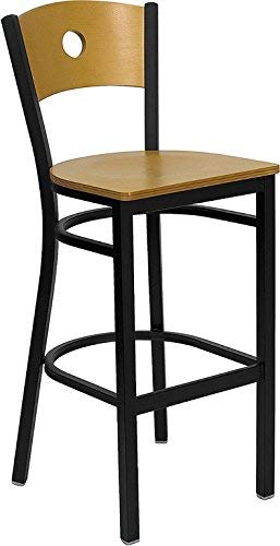 Flash Furniture HERCULES Series Black Circle Back Metal Restaurant Barstool - Natural Wood Back & Seat