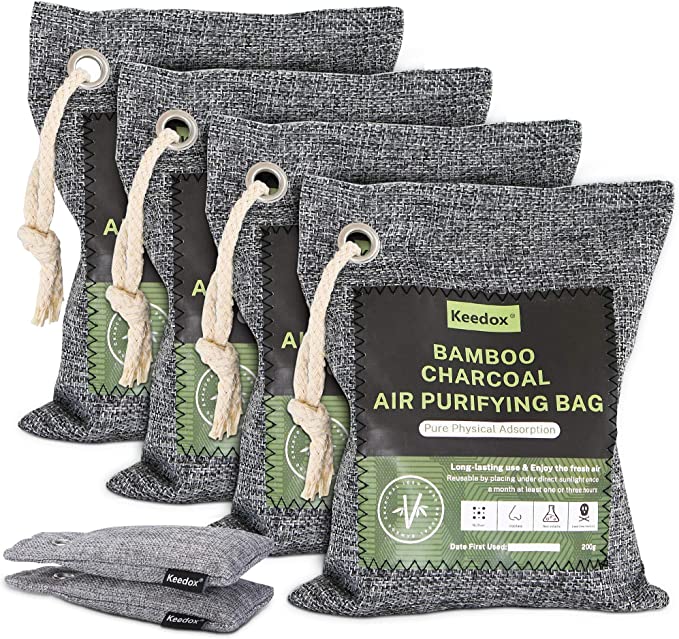 Keedox Charcoal Air Purifying Bags (6-Pack Variety), Activated Charcoal Odor Absorber, Natural Air Refresher Removes Odors and Moisture, Nature Fresh Air Purifier for Car, Fridge, Shoes