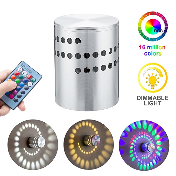 KingSo RGB Spiral LED Wall Light, 3W Remote Control Dimmable Mini Ceiling Light,Surface Install Colorful Lamp, 360 Degrees Beam Angle, For Party,Bars,Hotel,Bedroom,Hallway,Corridor,Cafe