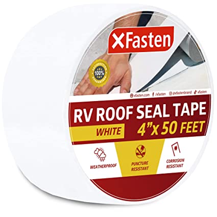 XFasten RV Repair Tape, White, 4-Inches by 50-Foot, Weatherproof RV Rubber Roof Patch Tape for RV Repair, Window, Vent, Boat Sealing, and Camper Roof Leaks