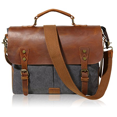 Lifewit 14"-15.6" Inch Men's Messenger Bag Waxed Leather Canvas Vintage Computer Work Shoulder Side Bag Carry On Laptop Bag