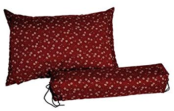 J-Life Buckwheat Hull Neck Roll Pillow - Japanese Soba Gara Makura - Cylindrical 3.5" x 14" - Sakura Red
