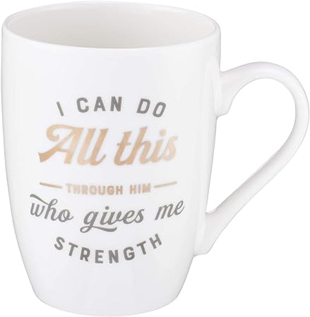 I Can Do All This Through Him Philippians 4:13 Ceramic Christian Coffee Mug for Women and Men - Inspirational Coffee Cup and Christian Gifts, 12oz