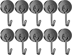 Grtard 10 Pack Strong Magnetic Hooks Heavy Duty 60LBS Neodymium Magnet Hooks Cruise, Black Swivel Swing Magnetic Hooks for Hanging, Magnets with Hooks for Home, Office, Classroom, Locker, Workplace