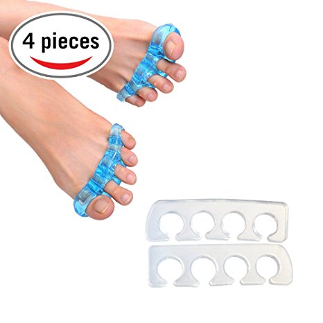 Rallic Gel Toe Separators (4-Piece Set) - Toe Spreaders for Relief from Bunions, Hammertoe and Hallux Valgus - One-Size-Fits-All Toe Protectors for Home Pedicures (White)