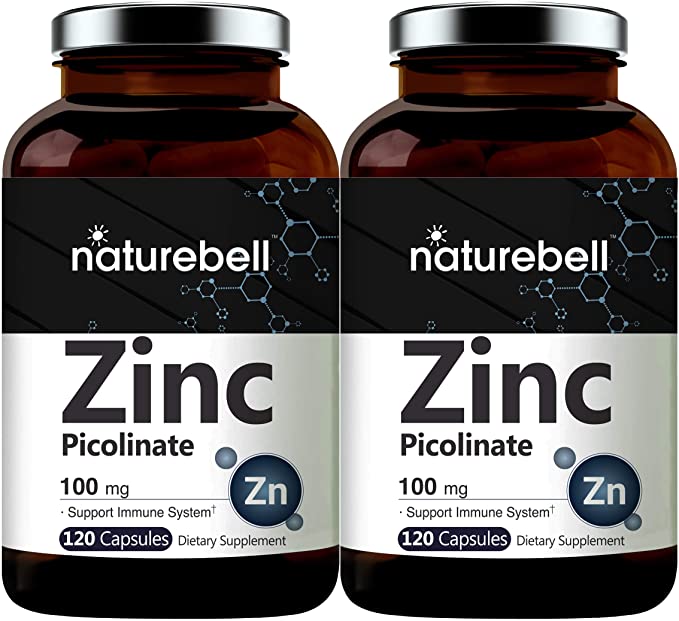 2 Pack Maximum Strength Zinc 100mg, Zinc Picolinate Supplement, 120 Capsules, Zinc Vitamin and Immune Vitamins for Enzyme Function and Immune Support, Non-GMO and Made in USA