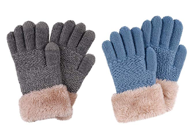 Verabella 2/3 Pack Kids Magic Stretch Touchscreen Winter Knit Gloves w/Faux Fur Cuff