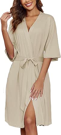 Ekouaer Short Robes for Women Lightweight Kimono Robes Knit Bathrobe Soft Sleepwear with Pockets S-XXL