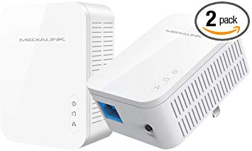 Medialink Gigabit Powerline Adapter Kit (2 Units) - Ethernet Homeplug with Gigabit (1000 Mbps) Wired Speed (Part# MPLA-1000X2)