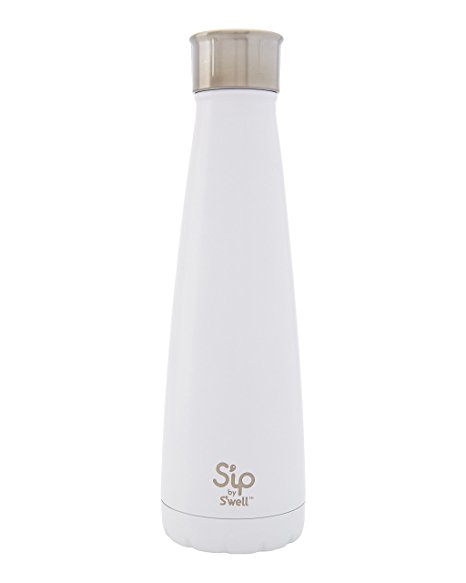 S'ip by S'well Insulated Double-Walled Stainless Steel Water Bottle, 15 oz, Marshmallow White