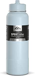 Hydrapeak 40oz Sport Insulated Water Bottle with Straw or Chug Lid, Leak & Spill Proof, Keeps Drinks Cold for 24 Hours, Hot for 12 Hours, Premium Stainless Steel Water Bottles (40oz, Powder Blue)