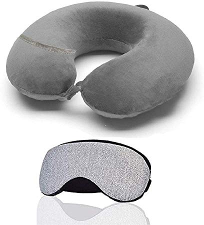 Trajectory 2 in 1 Travel Combo: Supercomfy Travel Grey Neck Pillow with Sleeping Eye Mask