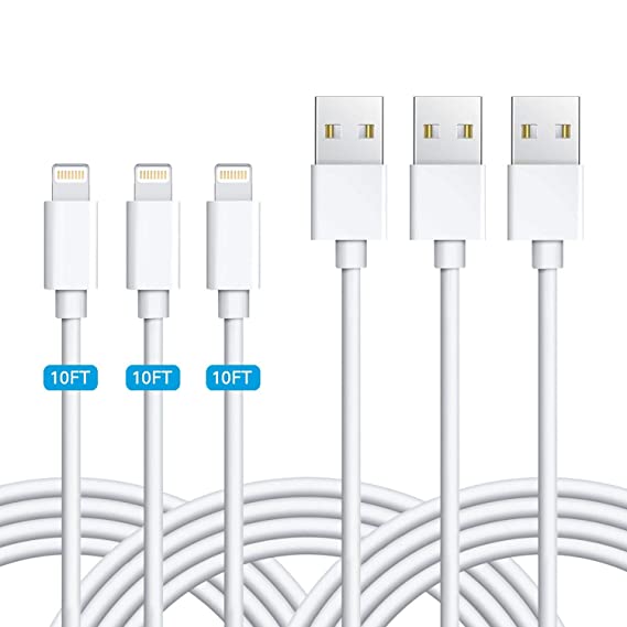 iPhone Charger, 3Pack 10FT Lightning Cable Sundix iPhone Charging Cable Charger Cord Compatible iPhone Xs MAX XR X 8 8Plus 7 7Plus 6s 6 6Plus SE 5 iPad iPod & More (White)