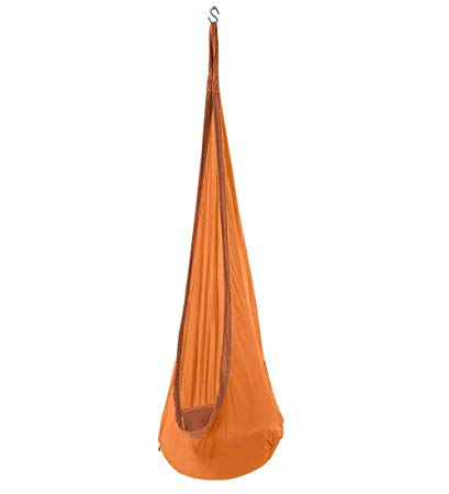 HugglePod Lite Indoor Outdoor Hanging Hammock Chair, Durable Lightweight Nylon with Reinforced Hanging Strap, Max Weight 175 LBS, 64 H x 24 W - Orange