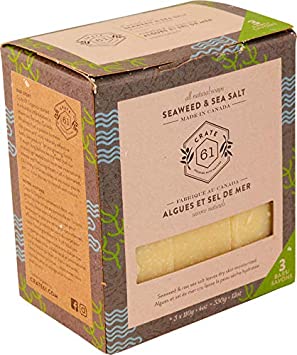 Crate 61 Seaweed & Sea Salt Soap 3 pack, 100% Vegan Cold Process, scented with premium essential oils, for men and women, face and body. ISO 9001 certified manufacturer