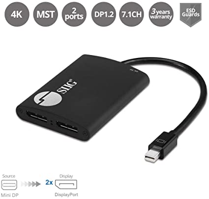 SIIG 1x2 Mini DisplayPort [mDP] 1.2 to 4K 30Hz HDMI Multi Monitor Splitter and Adapter - 2 Port MST Hub, (Not for Mac OS)